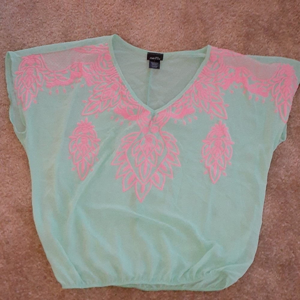 Mint and pink top